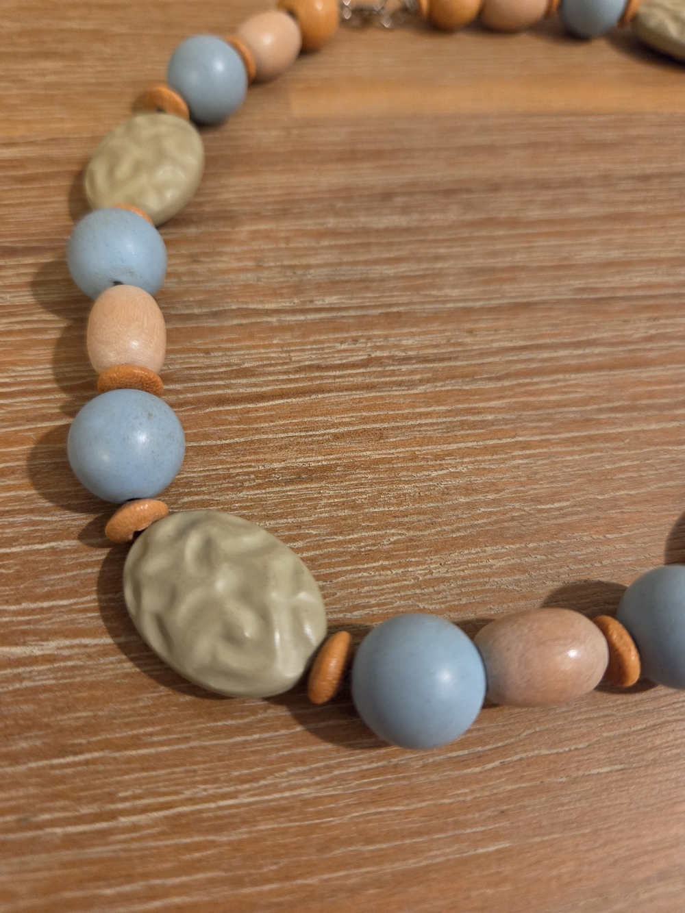 Pastel Blue and Beige Beaded Women's Necklace